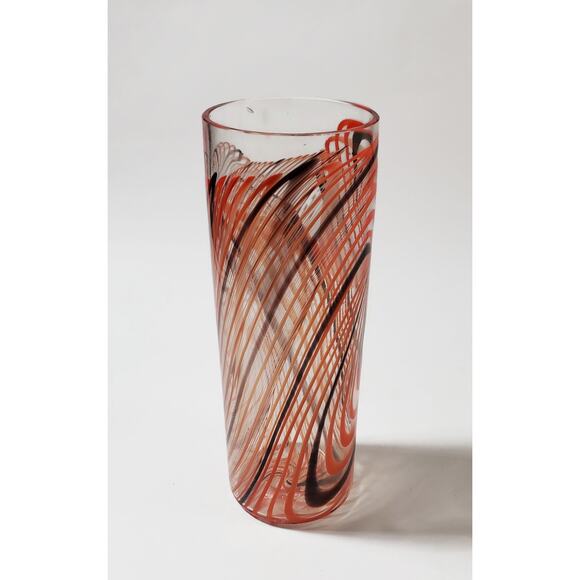 Peter Houk MIT Glass Lab Red & Black Swirl Design Vase 8" 2002 - Picture 2 of 16